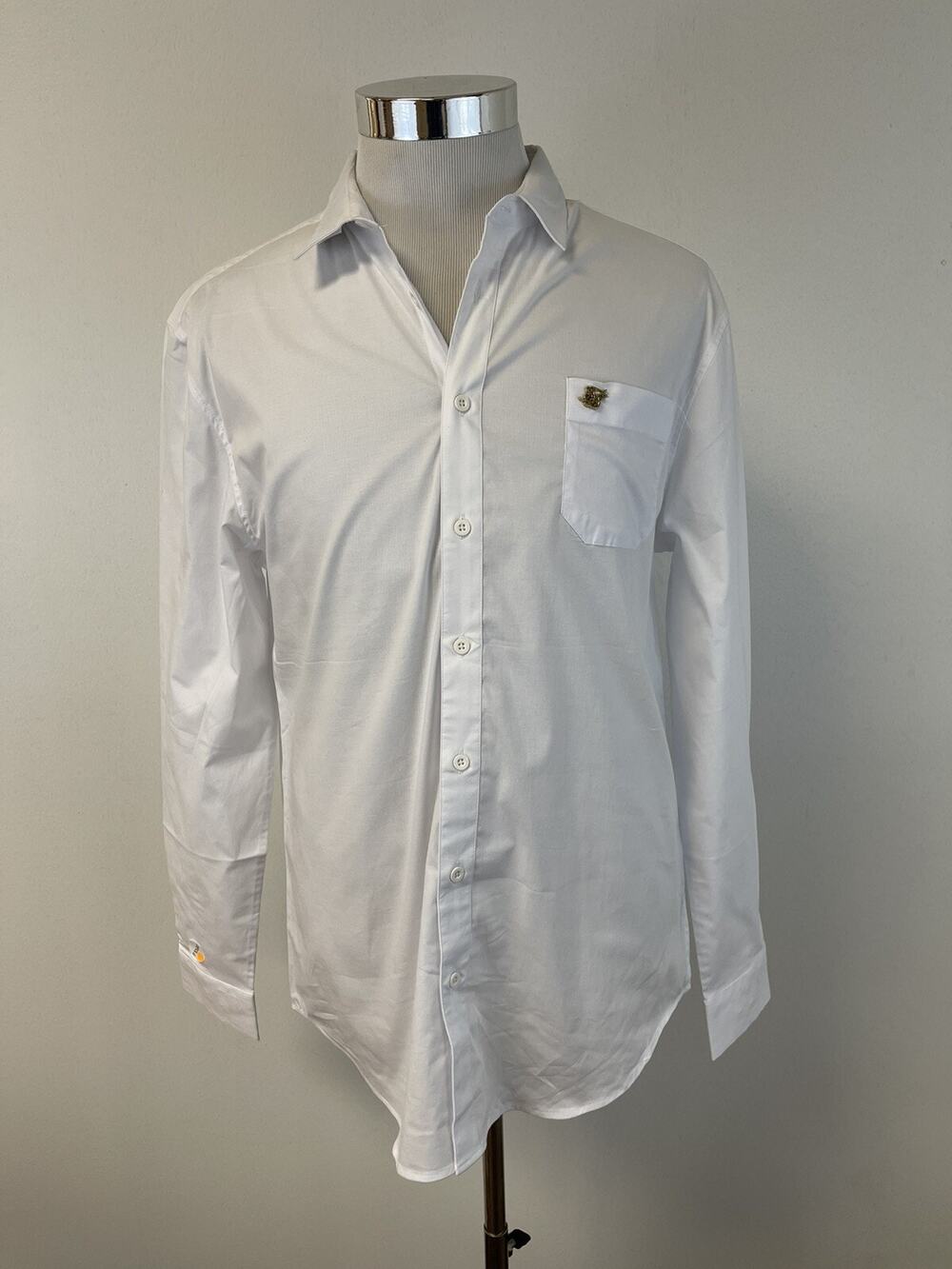 Siksilk Shirt Mens XS Button Up White Long Sleeve Solid Sik Silk Cotton N56